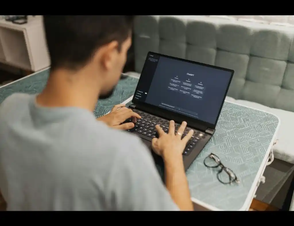 User interacting with an AI chat interface on a laptop