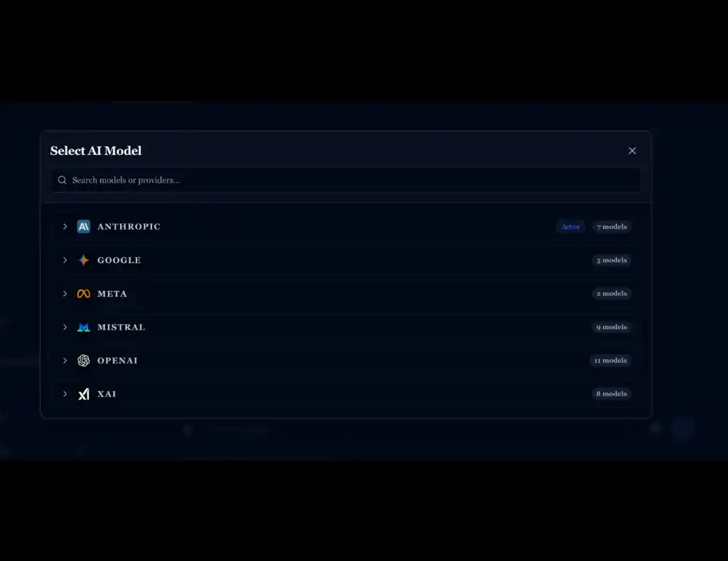 Multi-LLM AI platform model selection interface