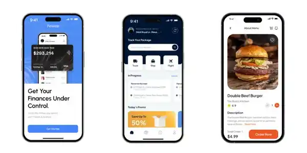 Custom mobile app mockups on iOS and Android