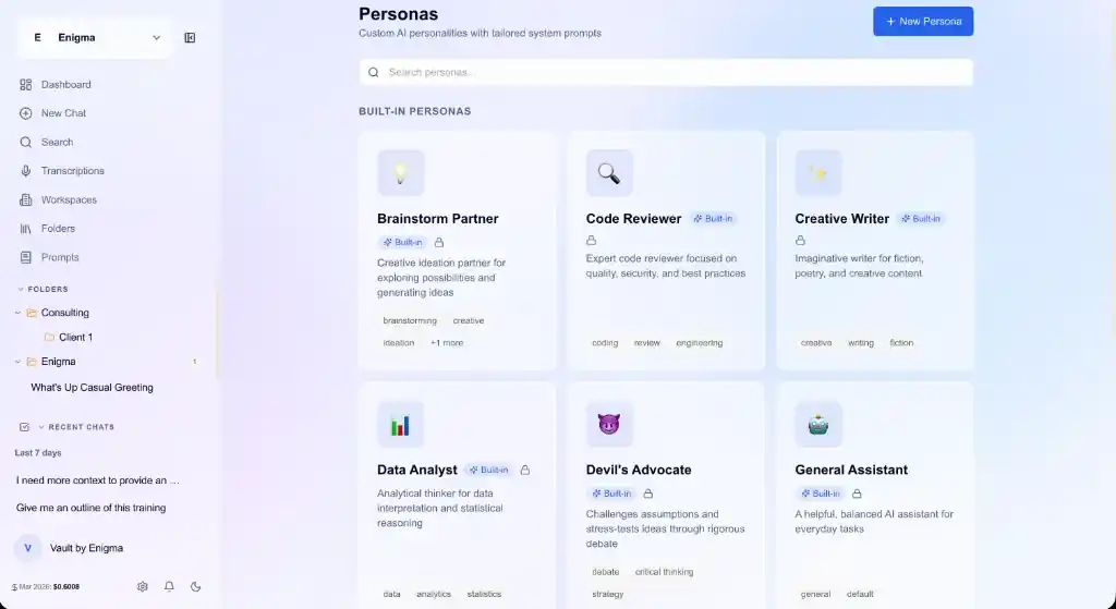 Vault Personas Interface