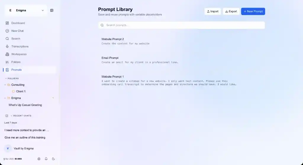 Vault Prompt Library Interface